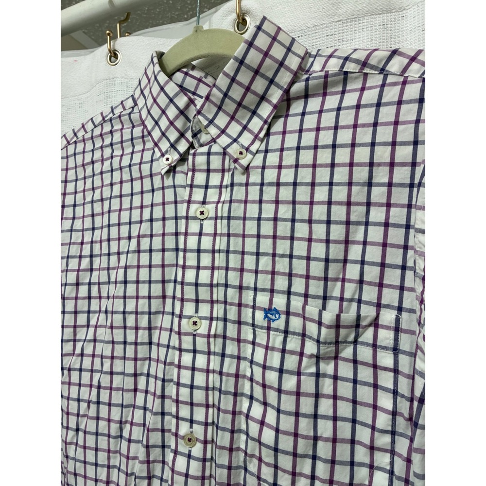 Southern Tide Mens Purple Navy Tattersall Check Button Down Shirt Small